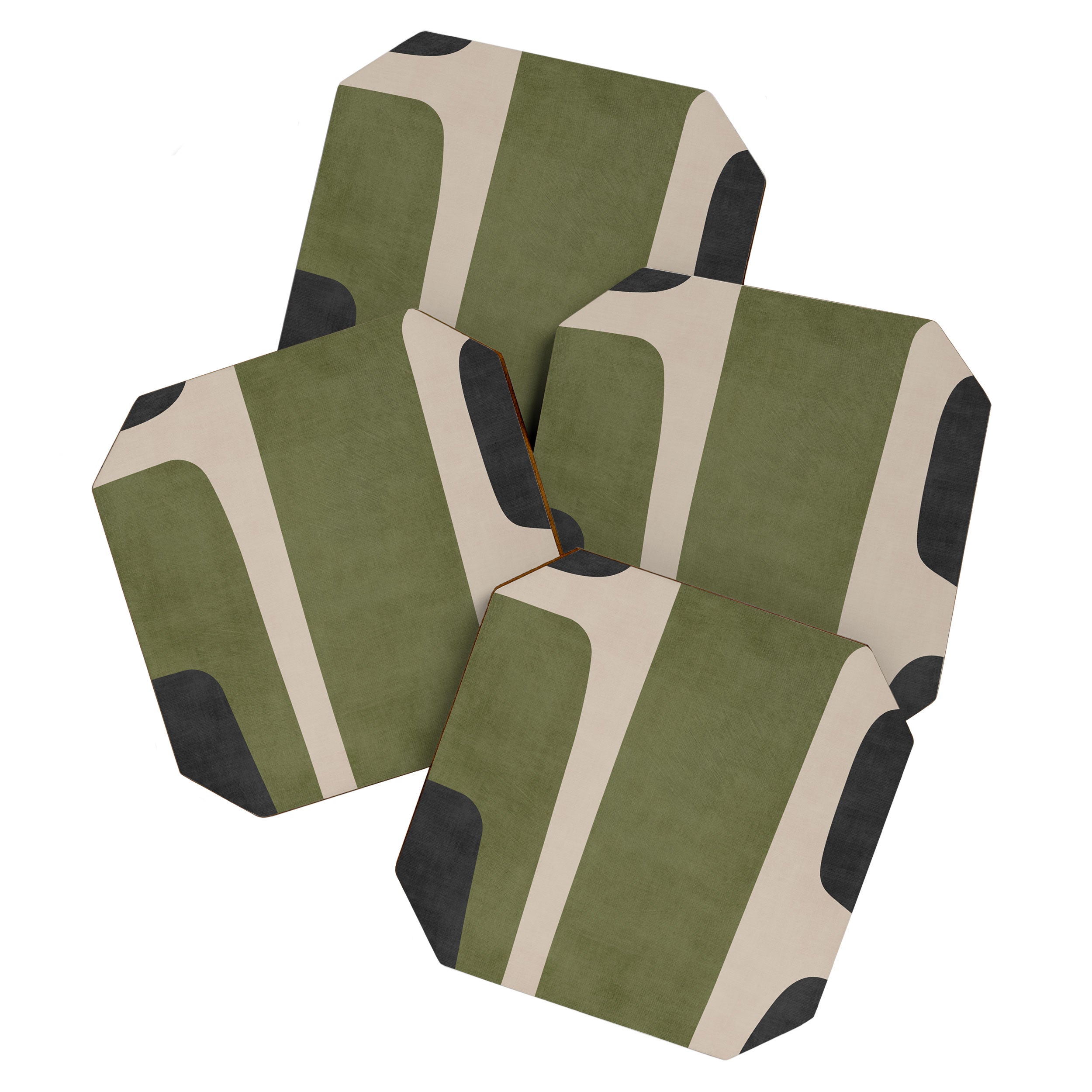 Abstract Minimalist Artwork Olive Green Black Coaster Gallery Image 1
