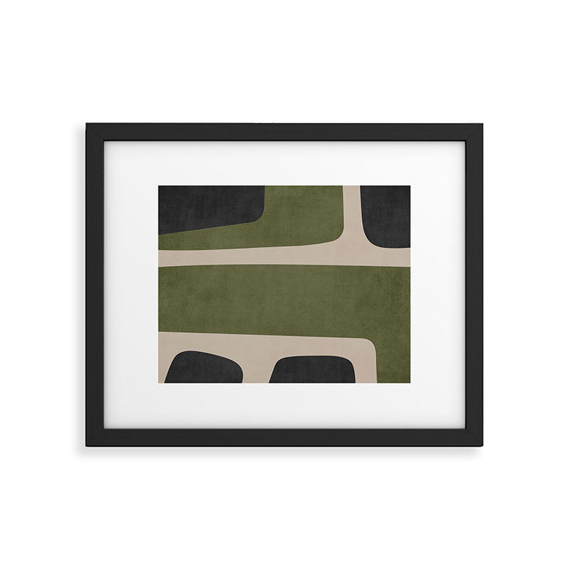 Abstract Minimalist Artwork Olive Green Black Framed Art Print Gallery Image 5
