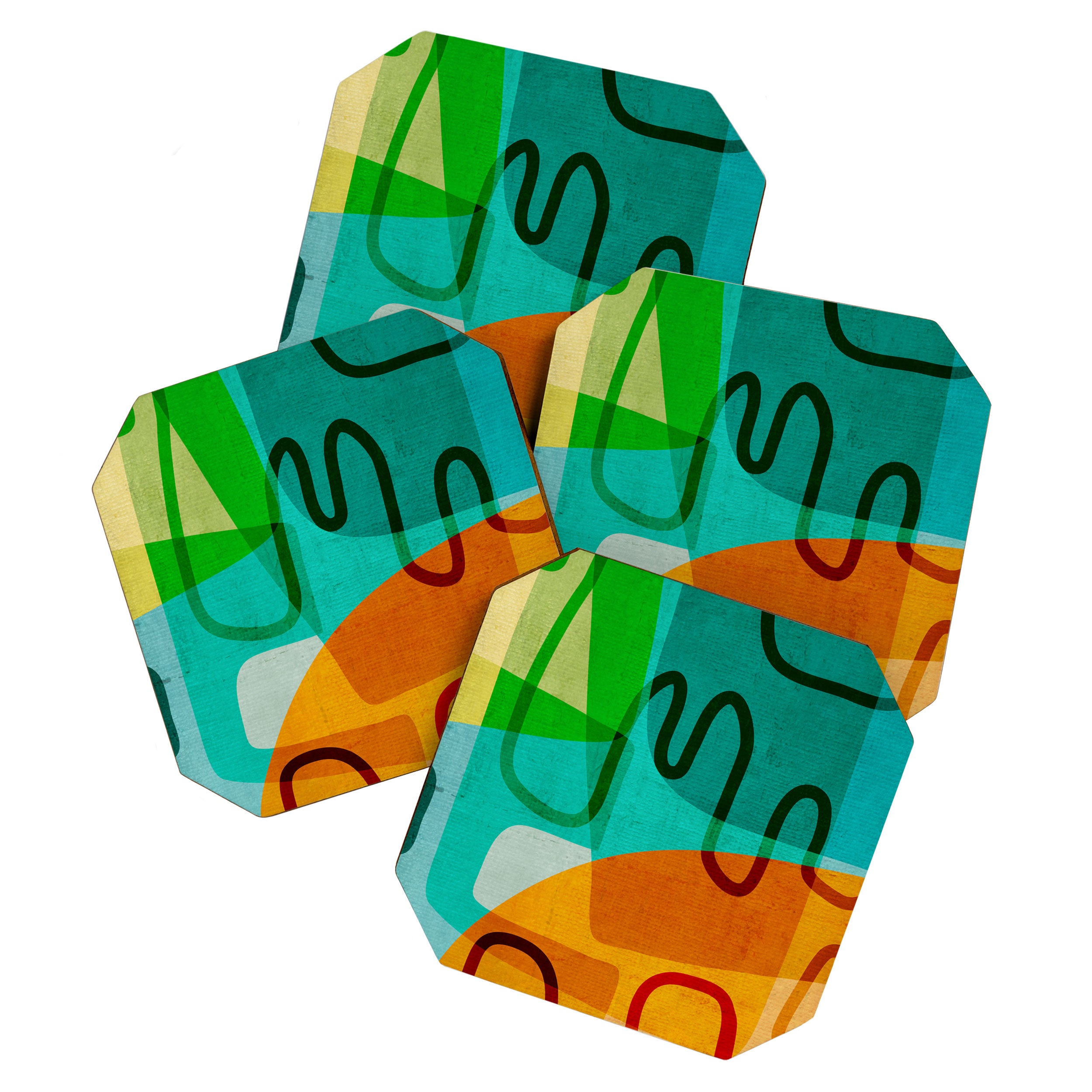 Abstract Modern Turquoise Orange Coaster Gallery Image 1