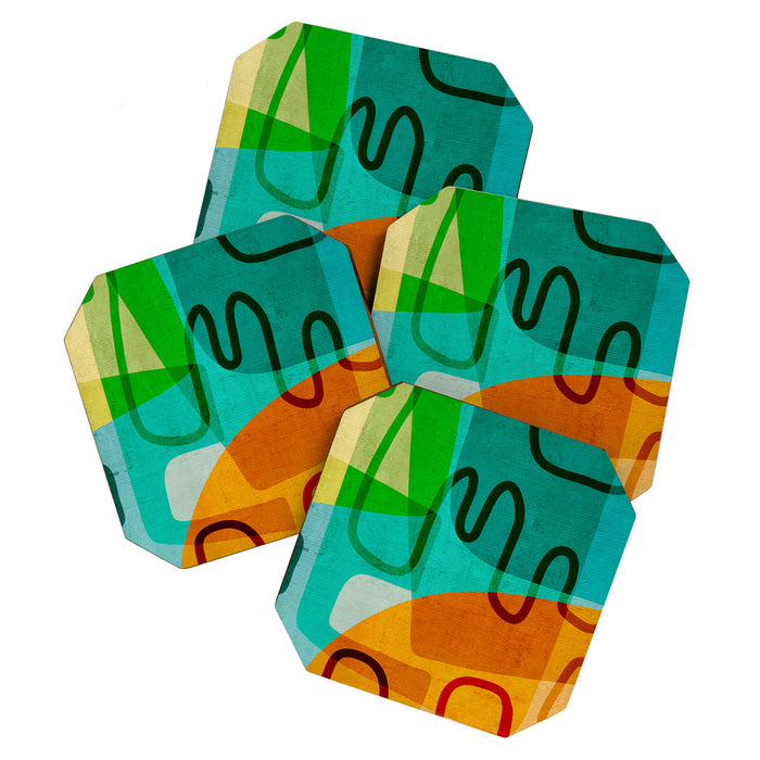 Abstract Modern Turquoise Orange Coaster Gallery Image 1