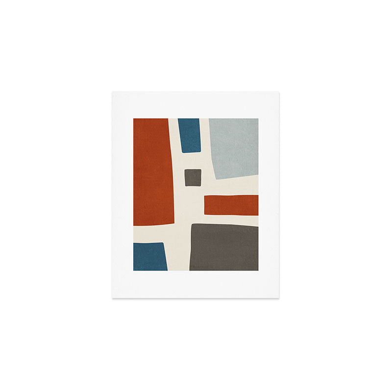 Abstract Shapes Burnt Orange Gray Blue Art Print Gallery Image 1