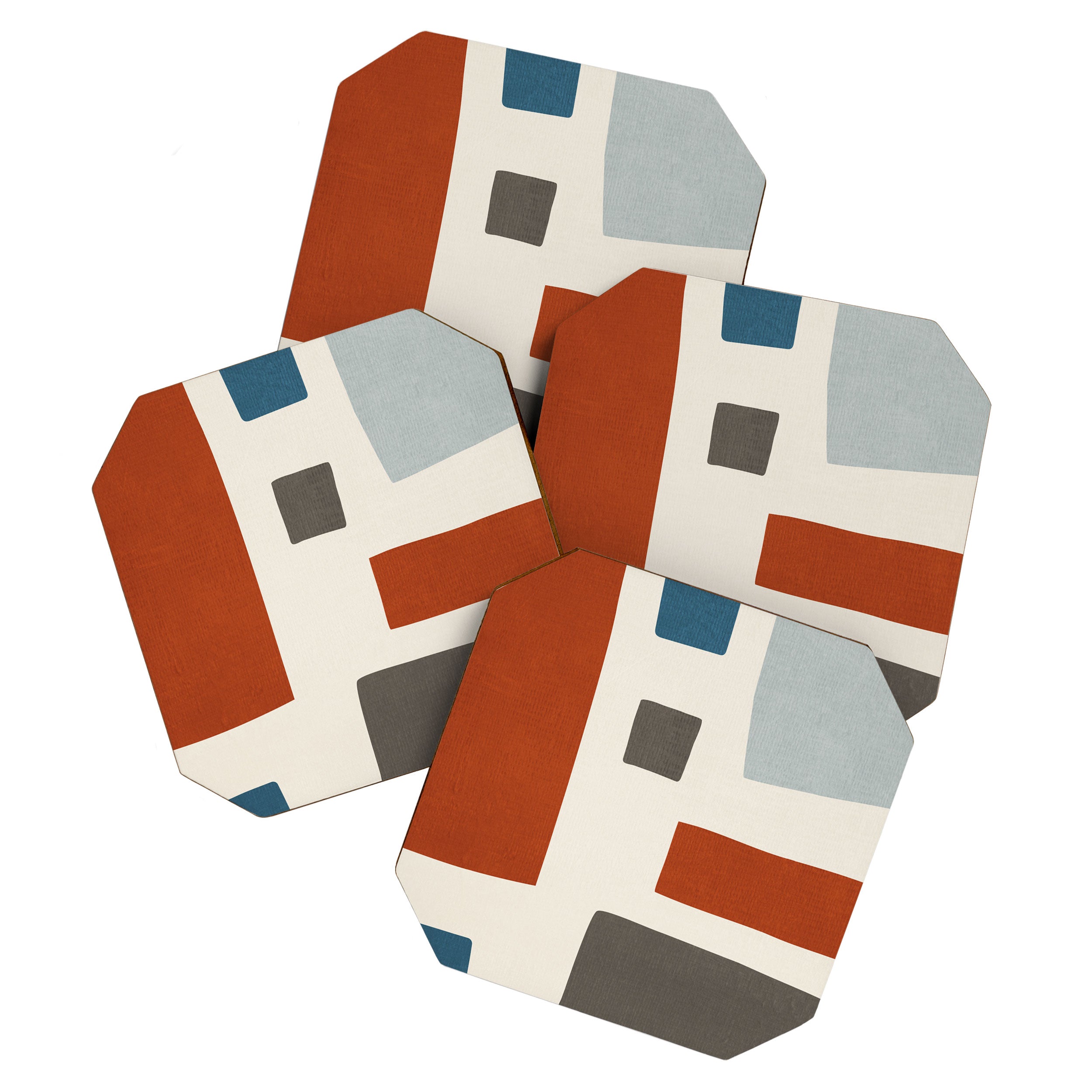 Abstract Shapes Burnt Orange Gray Blue Coaster Gallery Image 1