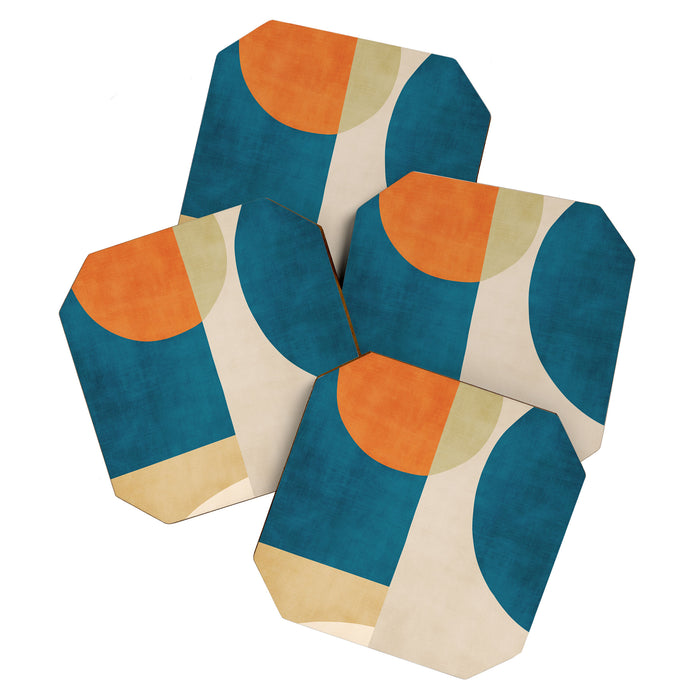Beige Orange Navy Abstract Modern Artwork Coaster Gallery Image 1
