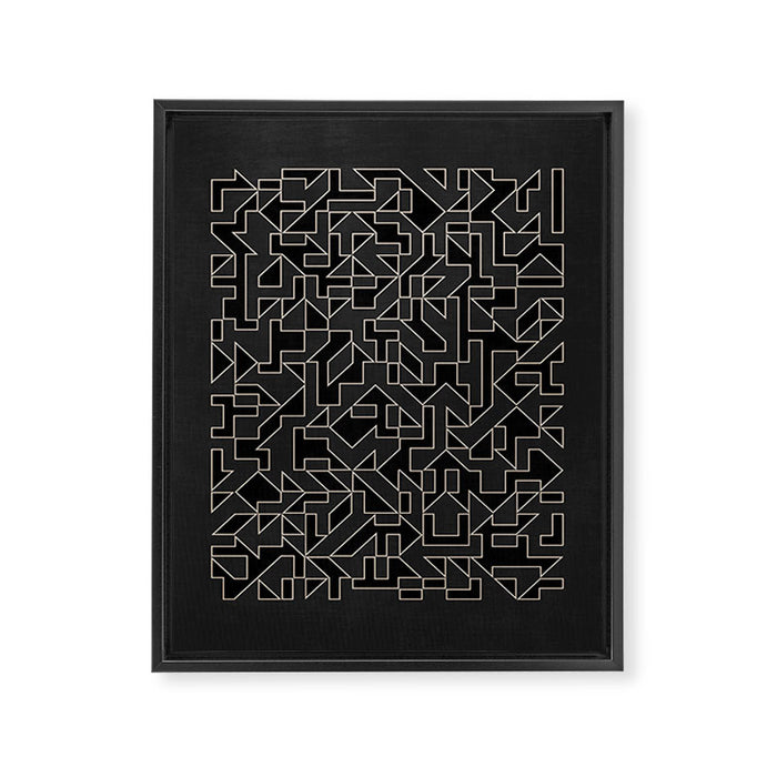 Black and White Geometric Abstract Artwork Framed Canvas Print Gallery Image 1