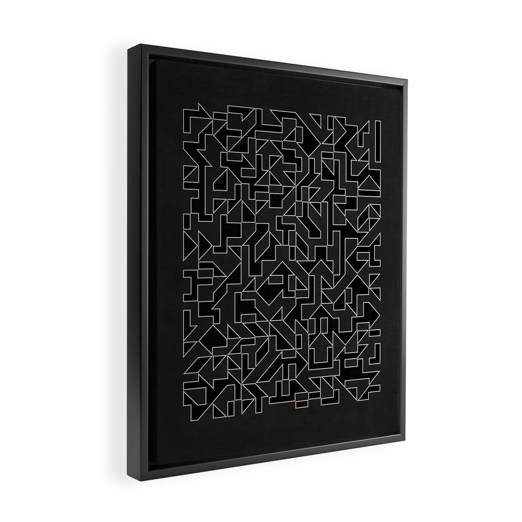 Black and White Geometric Abstract Artwork Framed Canvas Print Gallery Image 2