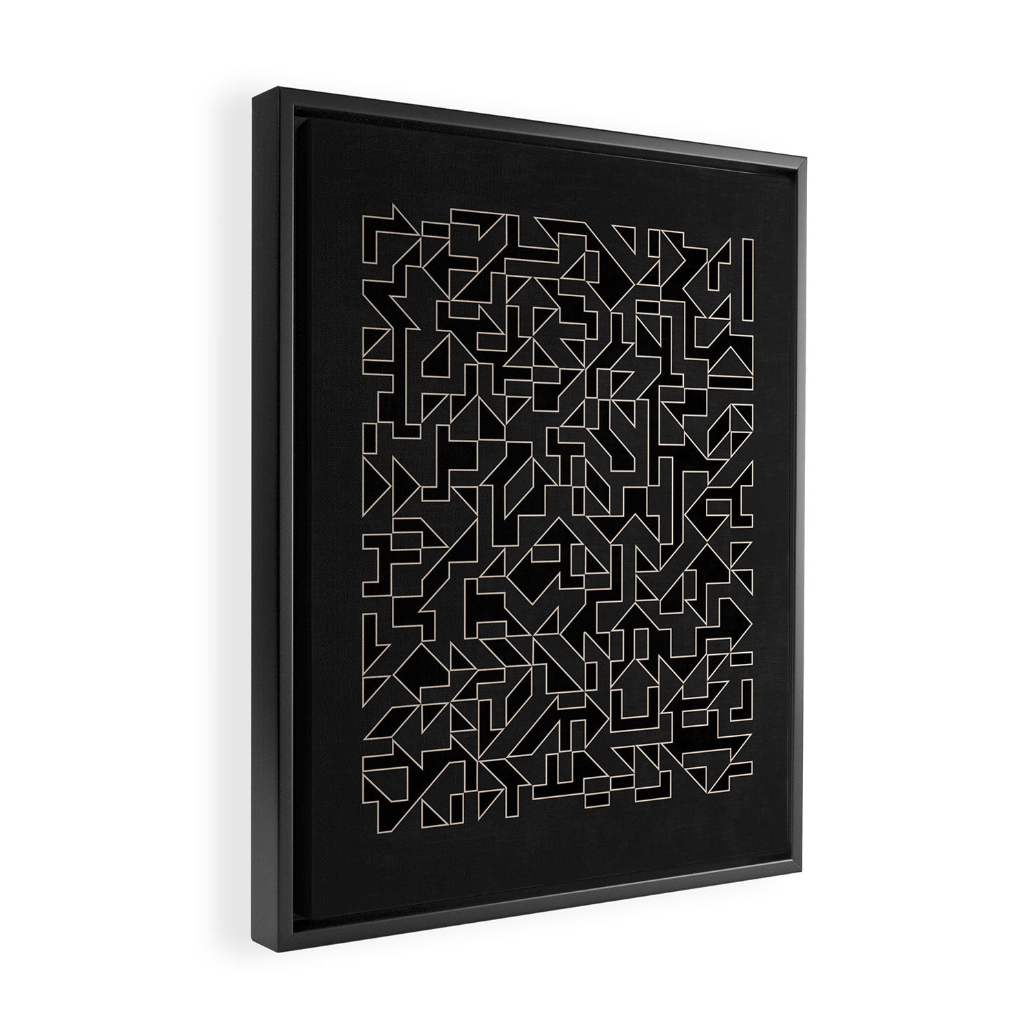 Black and White Geometric Abstract Artwork Framed Canvas Print Gallery Image 2