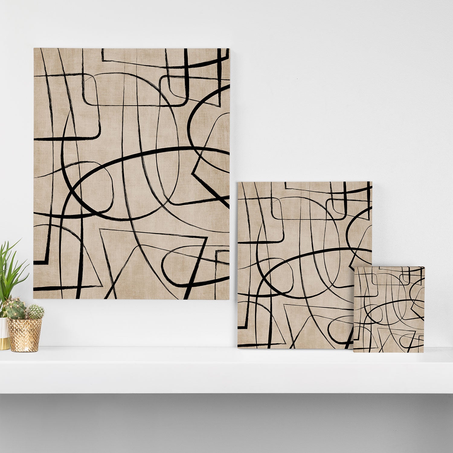Black Beige Abstract Line Art Rich Texture Canvas Print Gallery Image 3