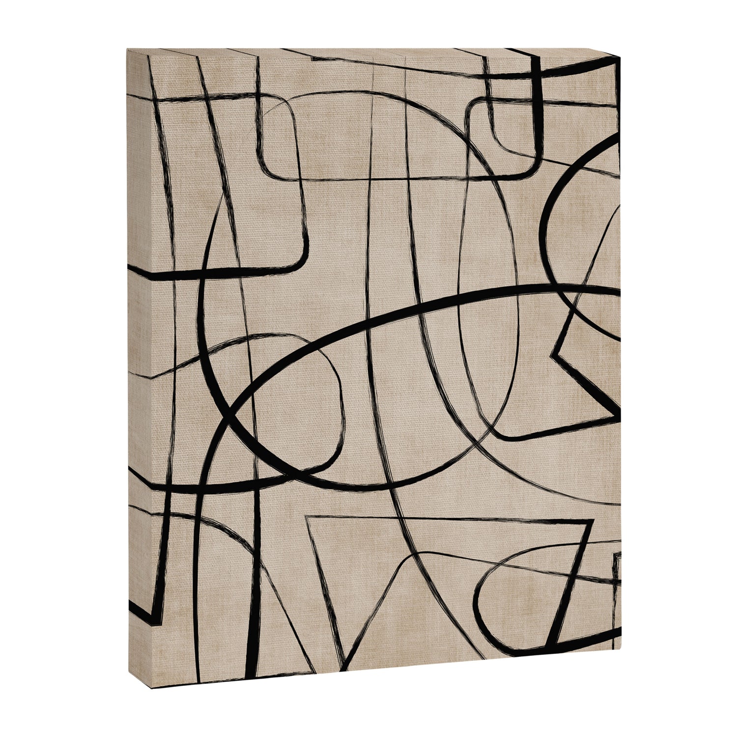 Black Beige Abstract Line Art Rich Texture Canvas Print Gallery Image 3