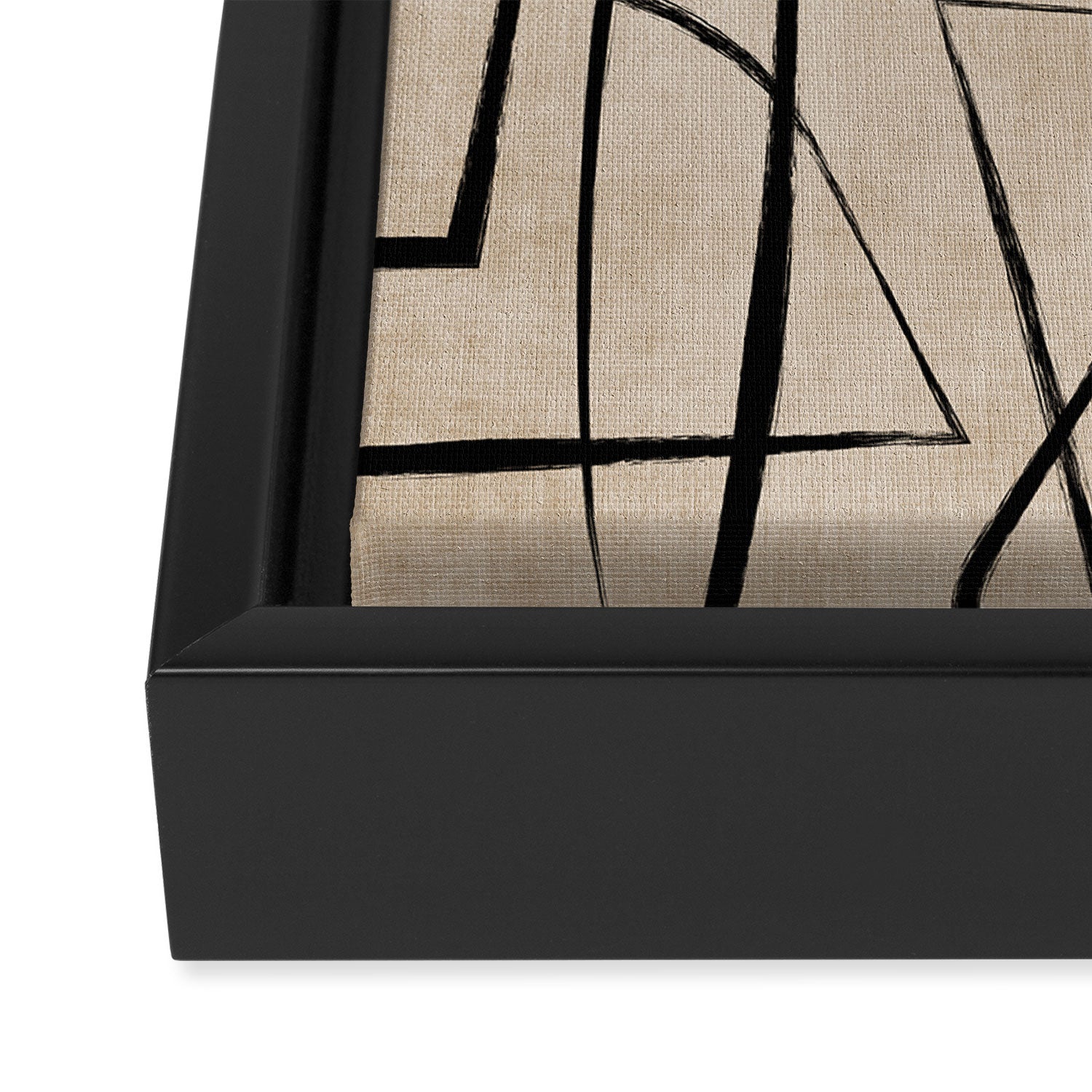 Black Beige Abstract Line Art Rich Texture Framed Canvas Print Gallery Image 3