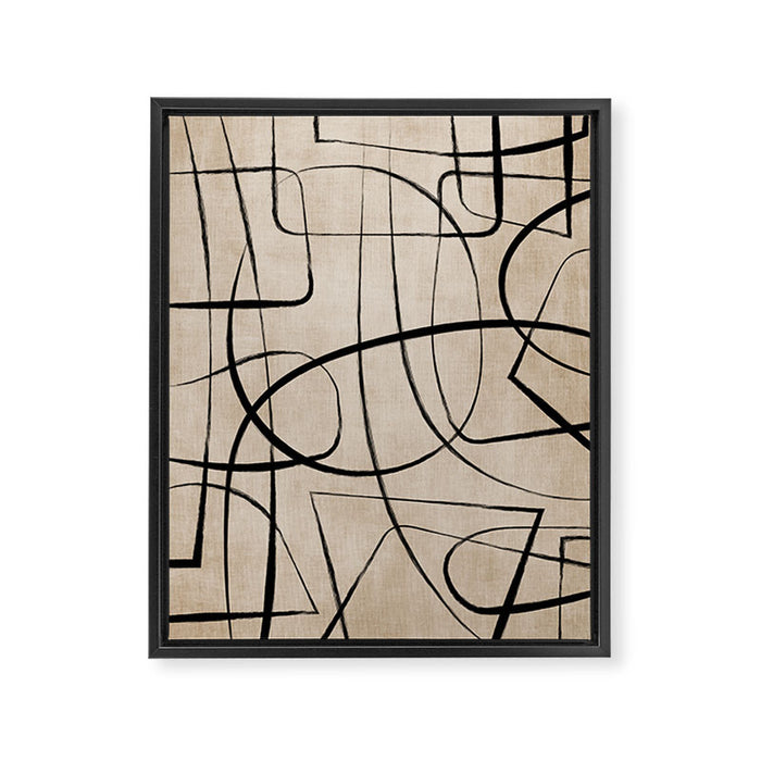 Black Beige Abstract Line Art Rich Texture Framed Canvas Print Gallery Image 1