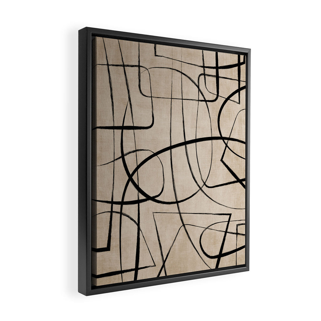 Black Beige Abstract Line Art Rich Texture Framed Canvas Print Gallery Image 2