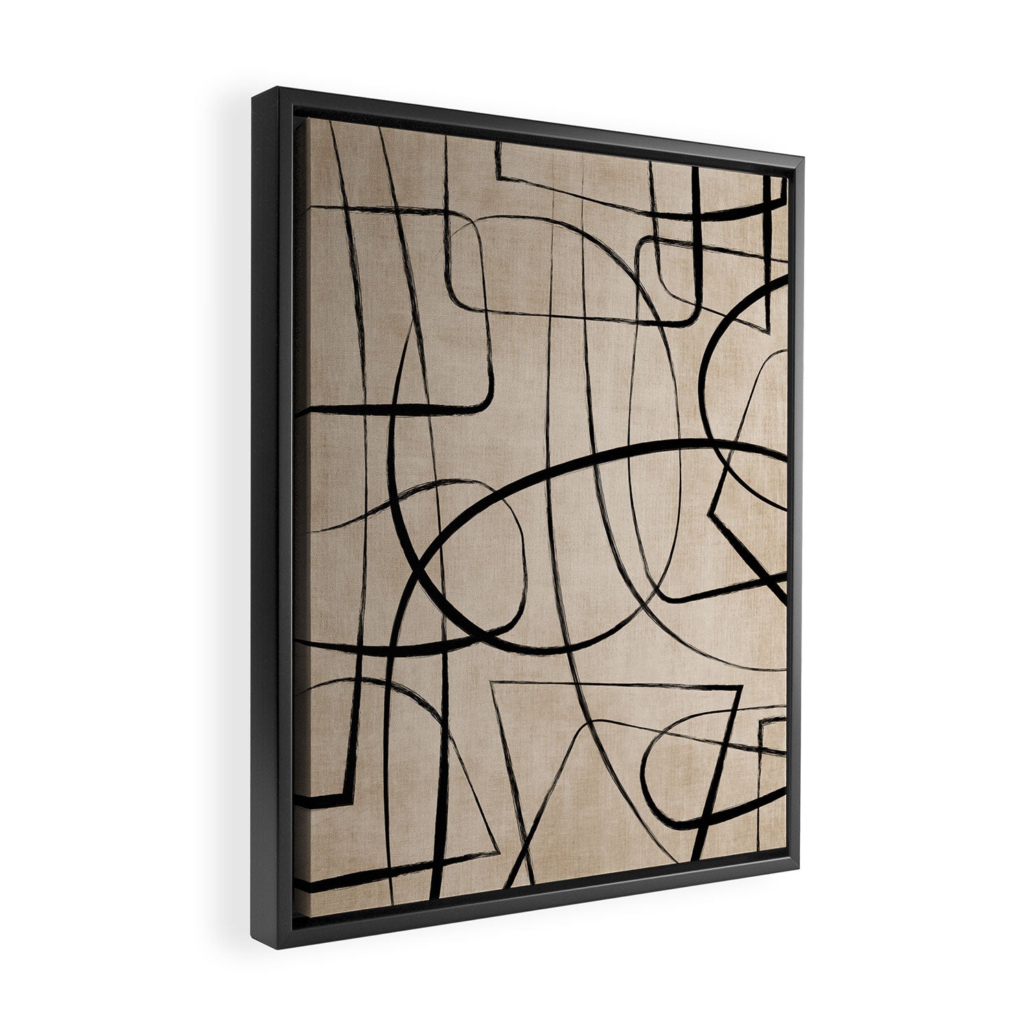 Black Beige Abstract Line Art Rich Texture Framed Canvas Print Gallery Image 2