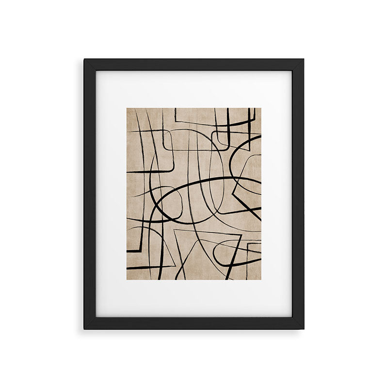 Black Beige Abstract Line Art Rich Texture Framed Art Print Gallery Image 5