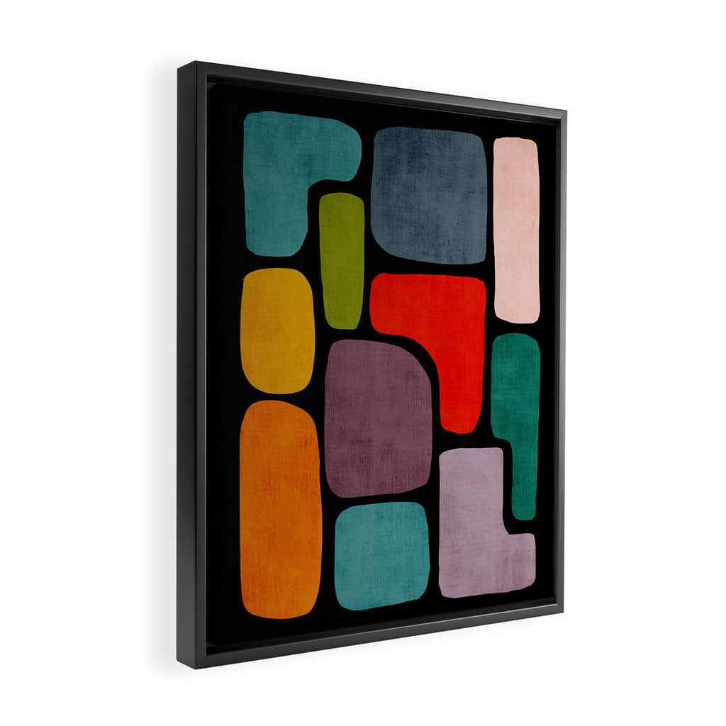 Black & Colorful Shapes Modern I Framed Canvas Print Gallery Image 2