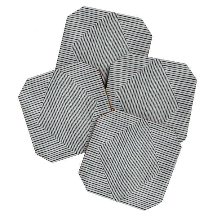 Black Gray Lines Abstract Geometric Minimalism Artwork Coaster Gallery Image 1