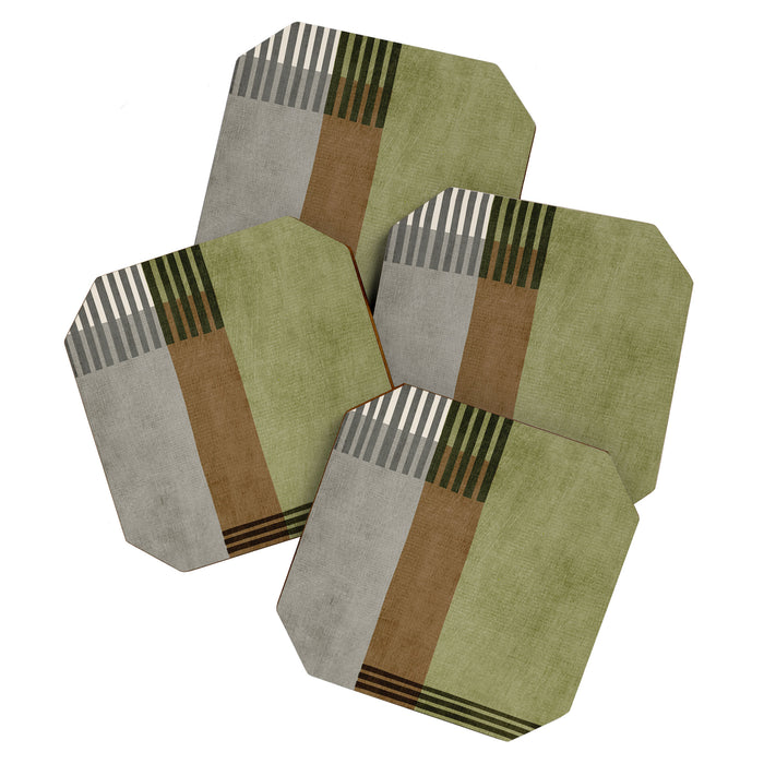 Black Green Brown Gray Bold Modern Artwork Coaster Gallery Image 1