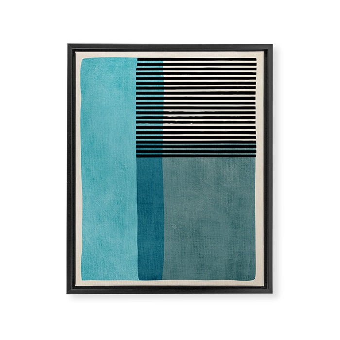Blue Black Gray Abstract Bold Linen Wall Art 01 Framed Canvas Print Gallery Image 1