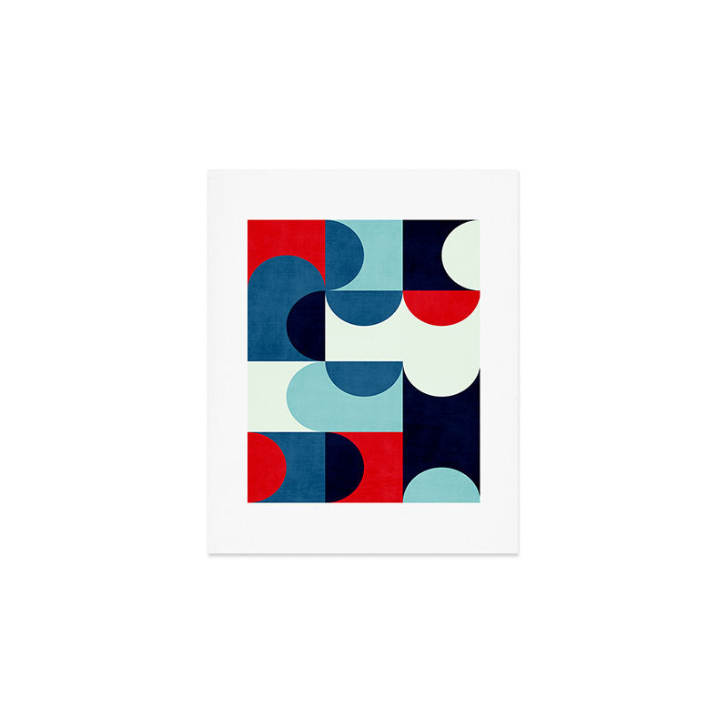 Blue Red White Navy MCM Modern Geometric Artwork Art Print Gallery Image 1