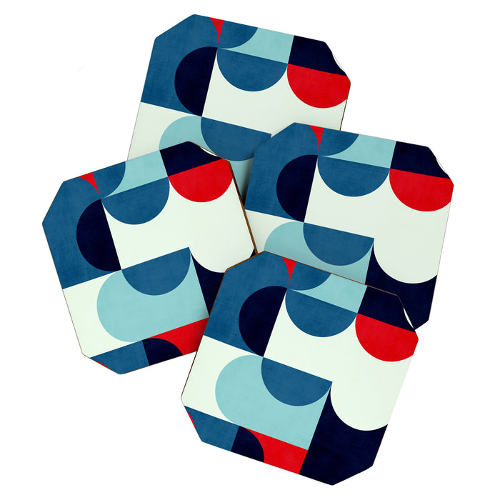 Blue Red White Navy MCM Modern Geometric Artwork Coaster Gallery Image 1