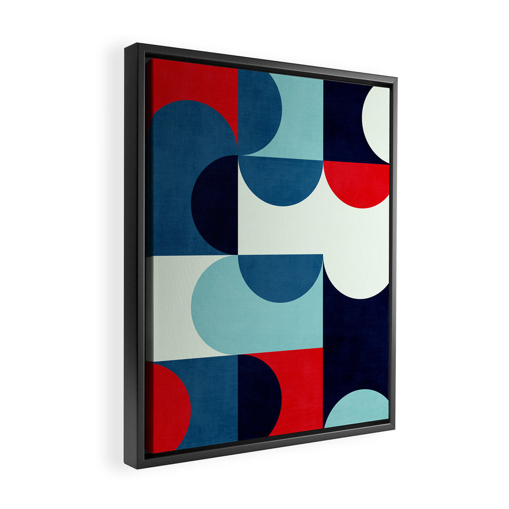 Blue Red White Navy MCM Modern Geometric Artwork Framed Canvas Print Gallery Image 2