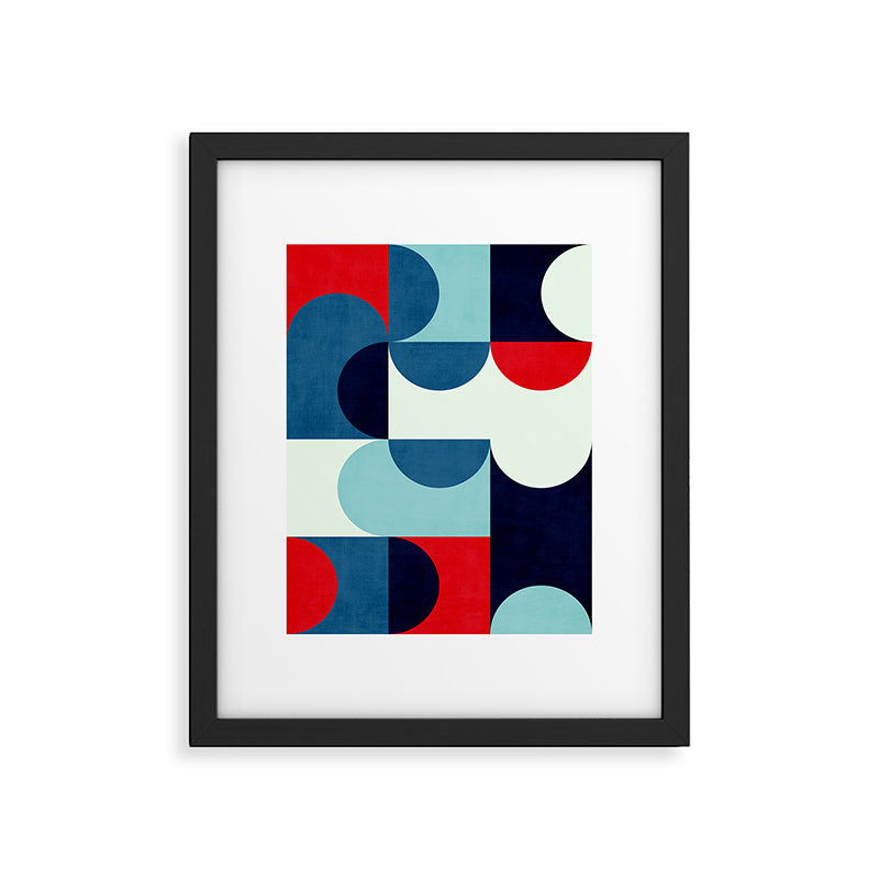 Blue Red White Navy MCM Modern Geometric Artwork Framed Art Print Gallery Image 4