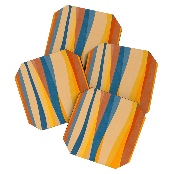 Blue Yellow Burnt-Orange Rust Abstract Artwork Coaster Gallery Image 1