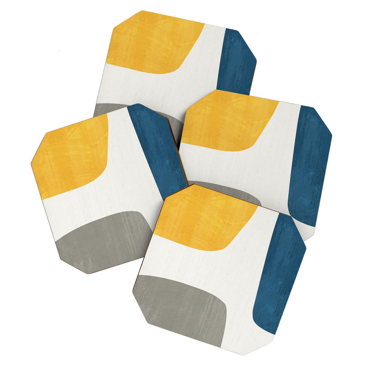 Blue & Yellow Gray Original Simple Artwork Coaster Gallery Image 1