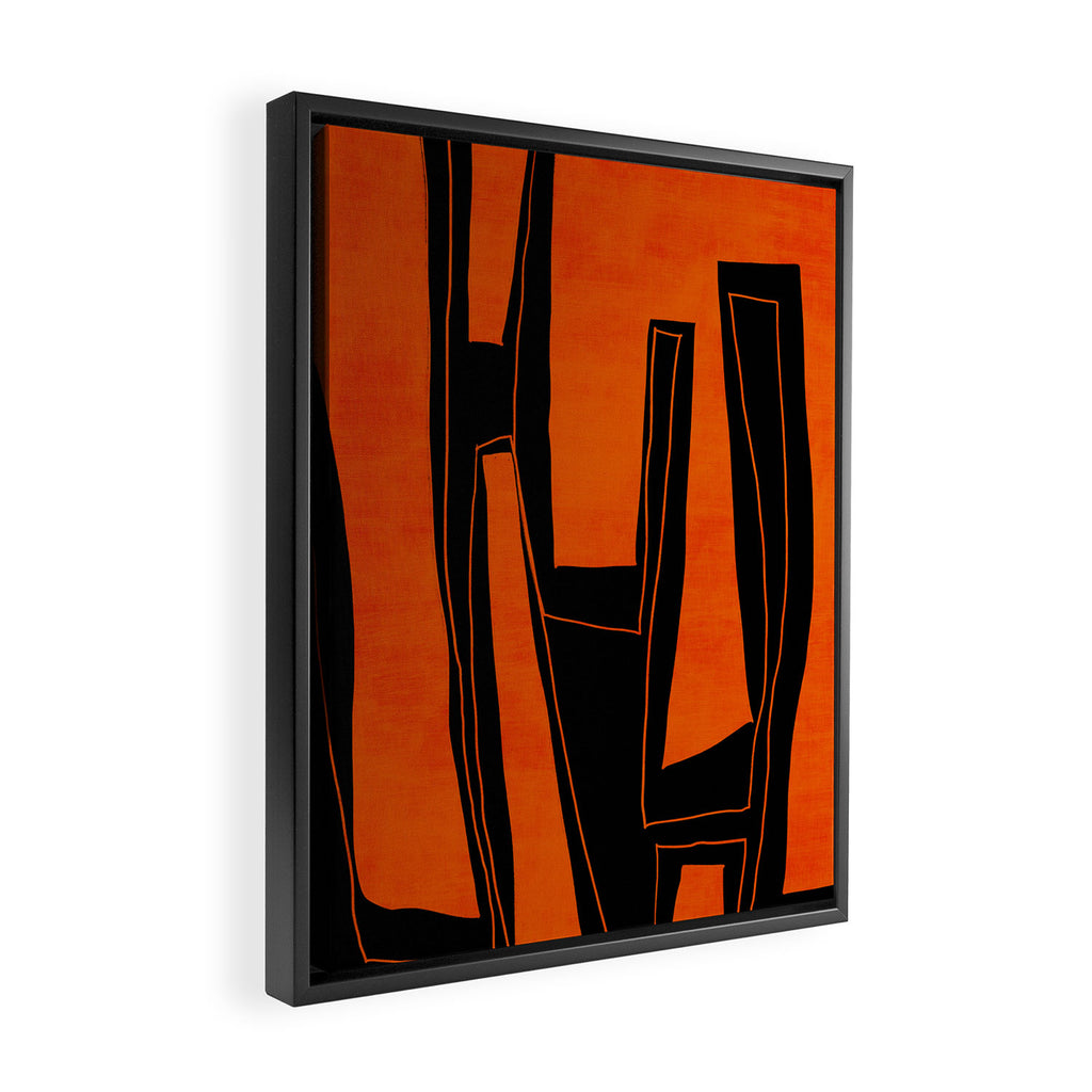 Bold Black and Orange Abstract Framed Canvas Print Gallery Image 2