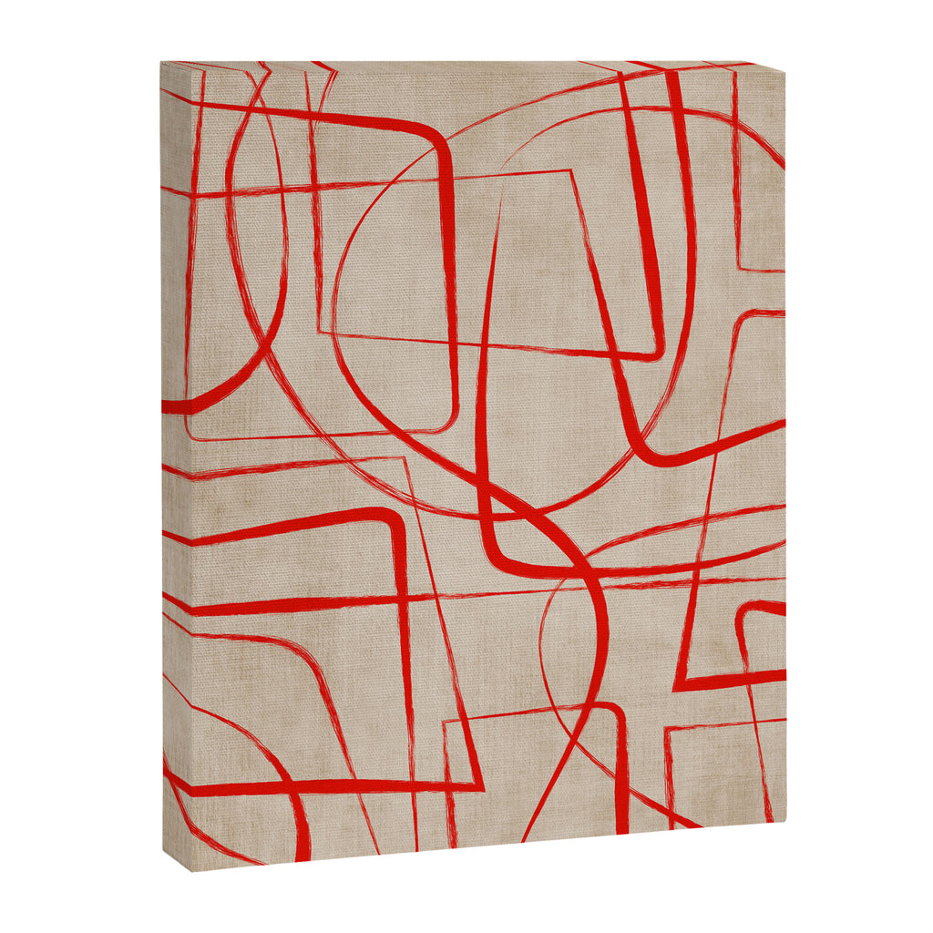 Bold Red Lines Artwork Beige Background  Canvas Print Gallery Image 6