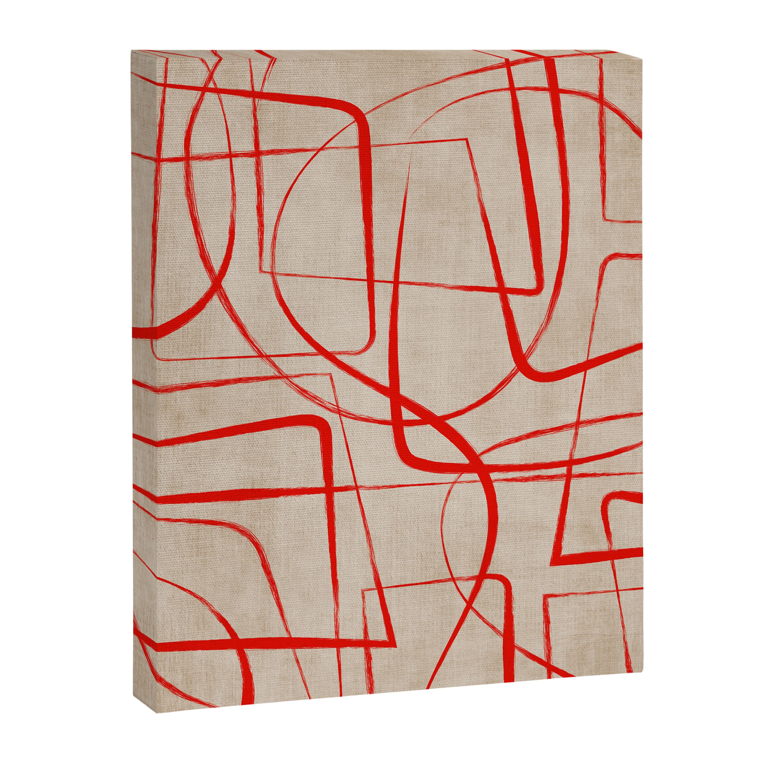 Bold Red Lines Artwork Beige Background  Canvas Print Gallery Image 6