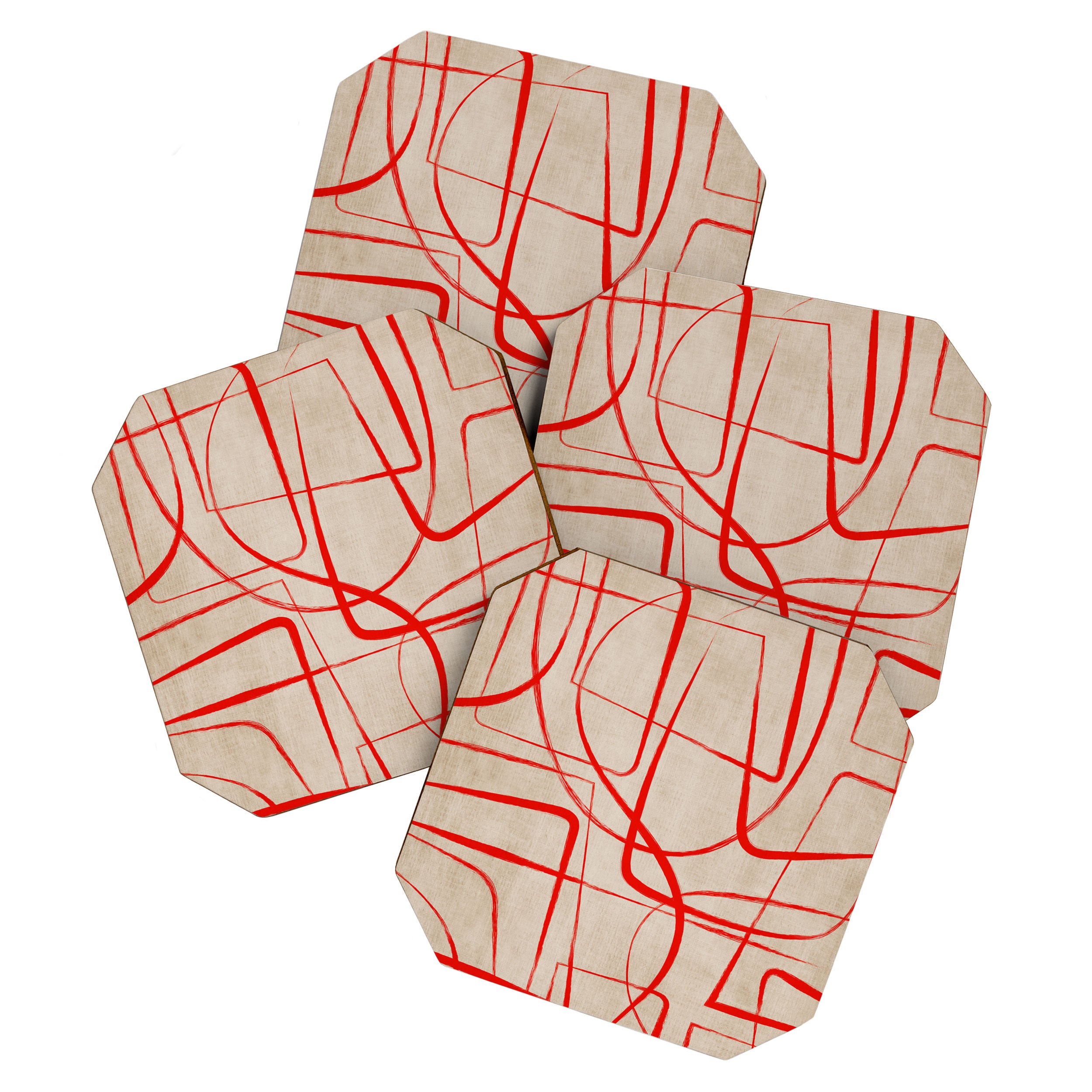 Bold Red Lines Artwork Beige Background  Coaster Gallery Image 1
