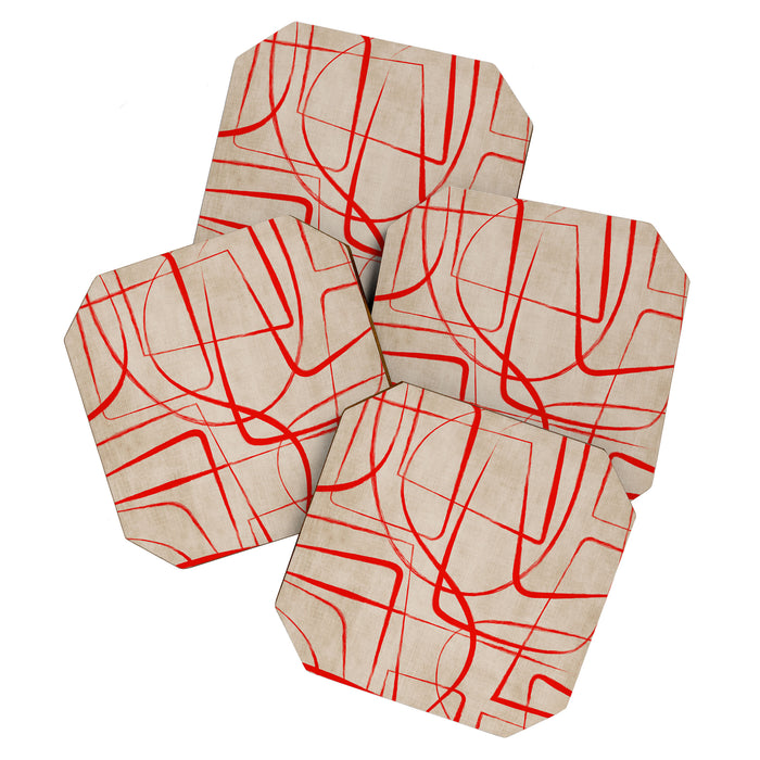 Bold Red Lines Artwork Beige Background  Coaster Gallery Image 1