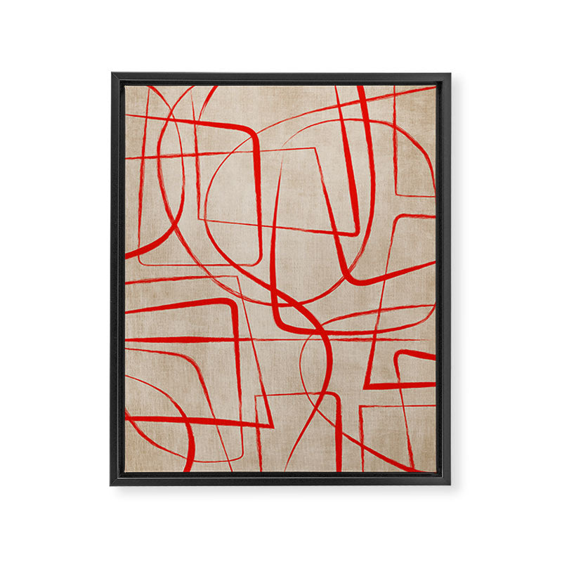 Bold Red Lines Artwork Beige Background  Framed Canvas Print Gallery Image 6