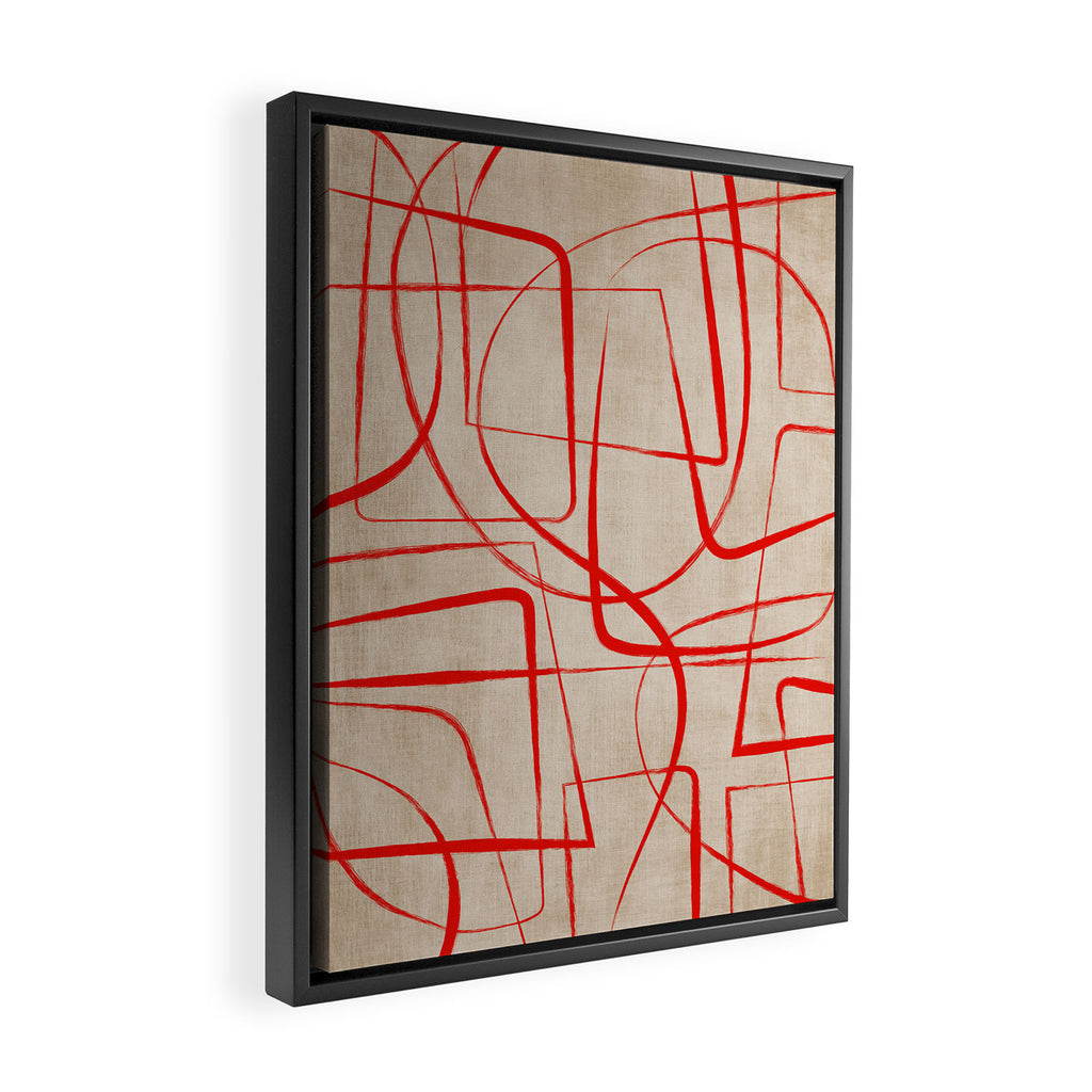 Bold Red Lines Artwork Beige Background  Framed Canvas Print Gallery Image 2