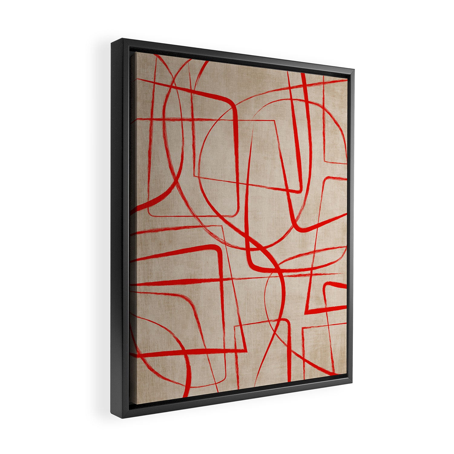 Bold Red Lines Artwork Beige Background  Framed Canvas Print Gallery Image 2