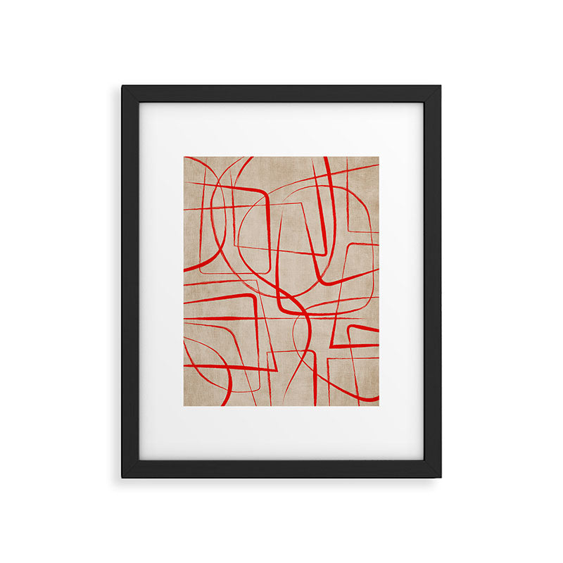 Bold Red Lines Artwork Beige Background  Framed Art Print Gallery Image 5