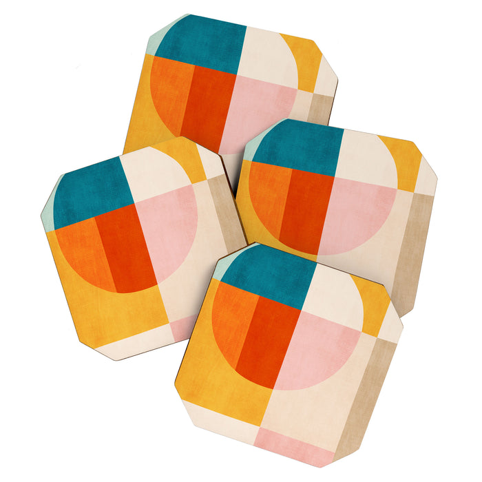 Bright Pastel Tones Geometric Abstract Artwork Coaster Gallery Image 1