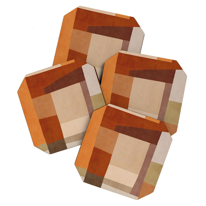 Brown Burnt Orange Beige Tones Green Abstract Art Coaster Gallery Image 1