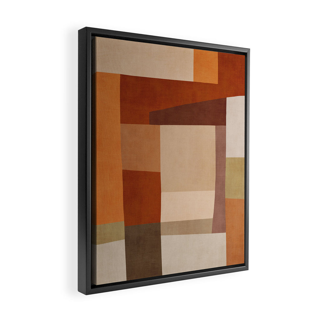 Brown Burnt Orange Beige Tones Green Abstract Art Framed Canvas Print Gallery Image 2
