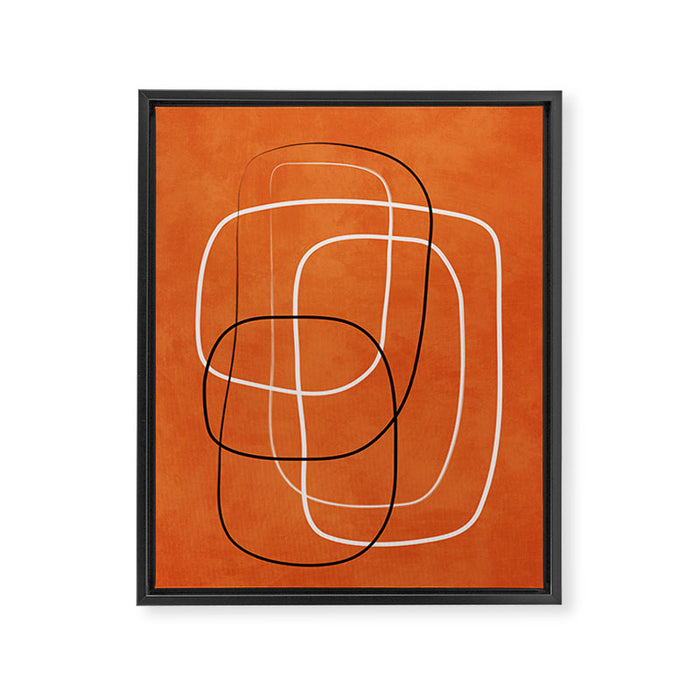 Burnt Orange Black White Lines Abstract Framed Canvas Print Gallery Image 1