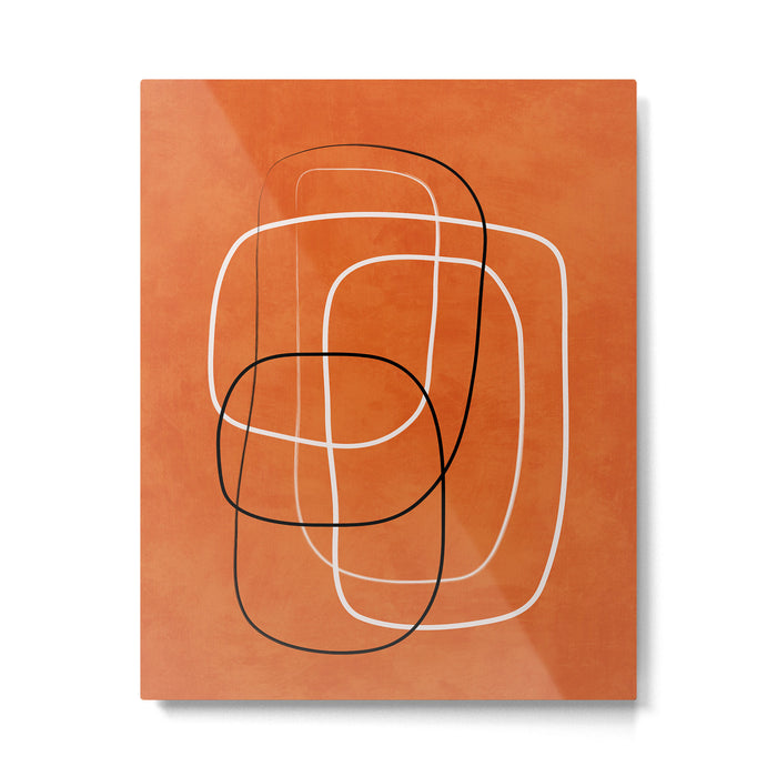 Burnt Orange Black White Lines Abstract Metal Print Gallery Image 1
