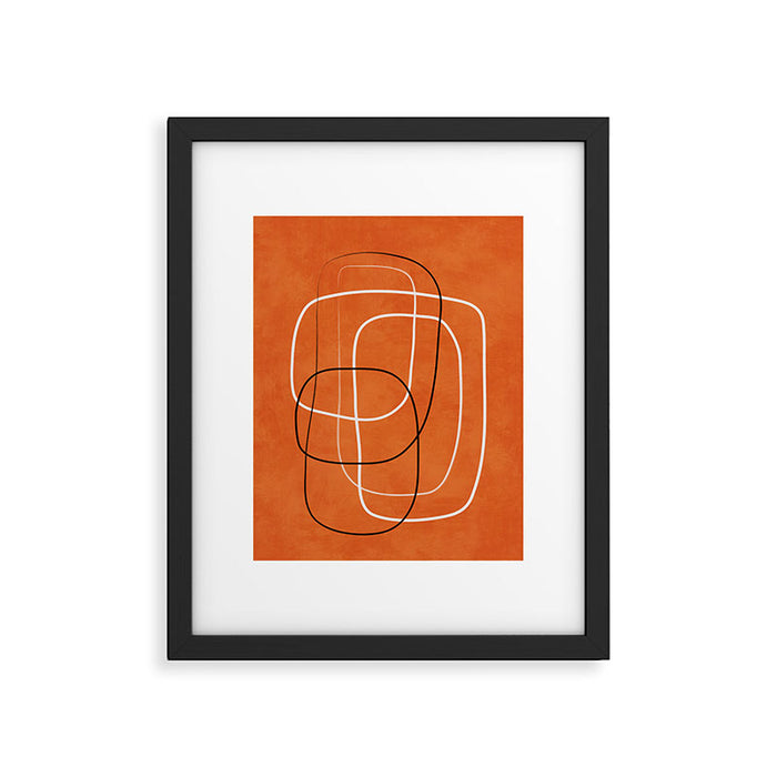 Burnt Orange Black White Lines Abstract Framed Art Print Gallery Image 1