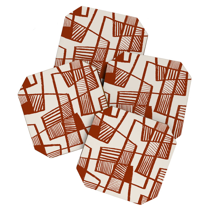 Burnt Orange Line Art Pattern Coaster Gallery Image 1
