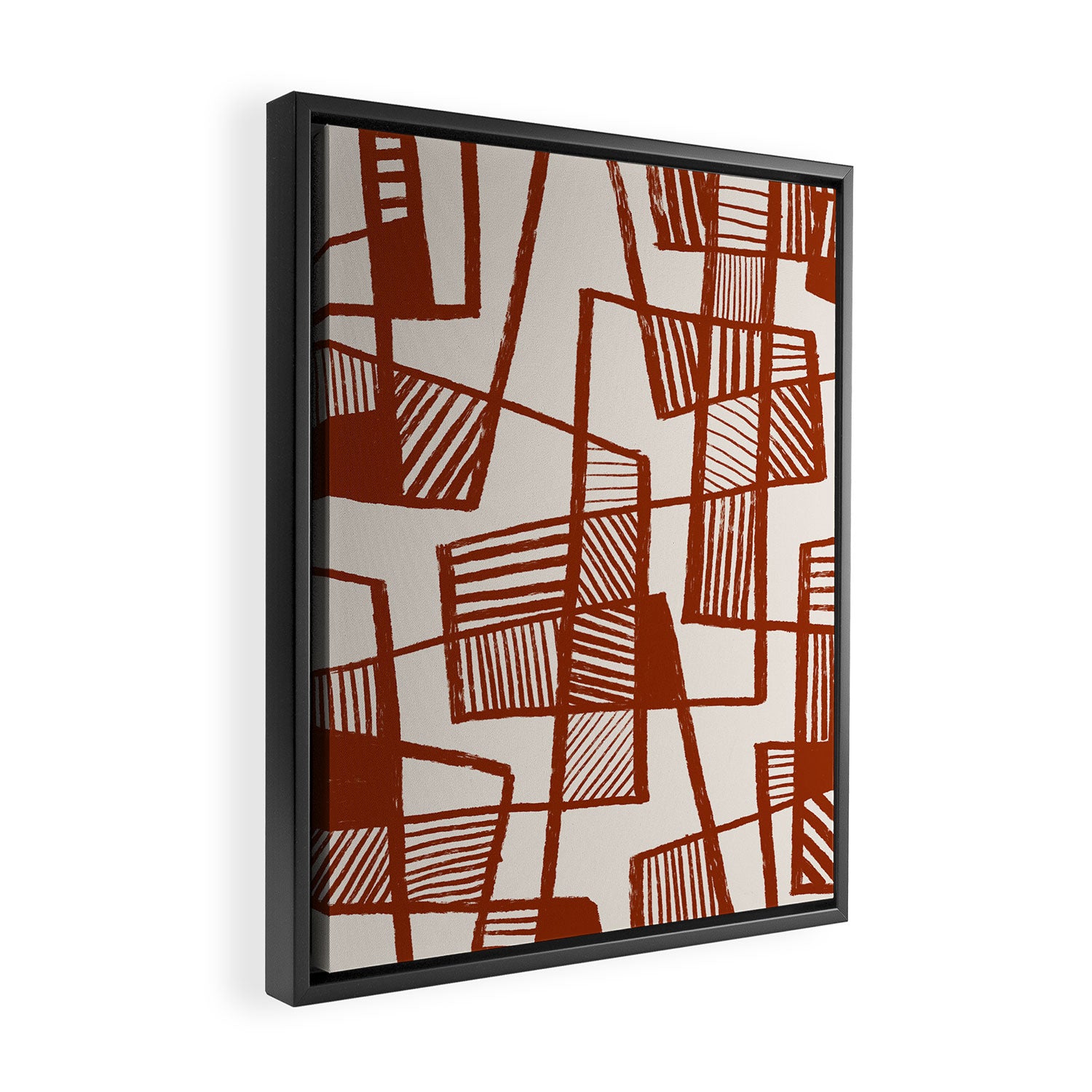 Burnt Orange Line Art Pattern Framed Canvas Print Gallery Image 2