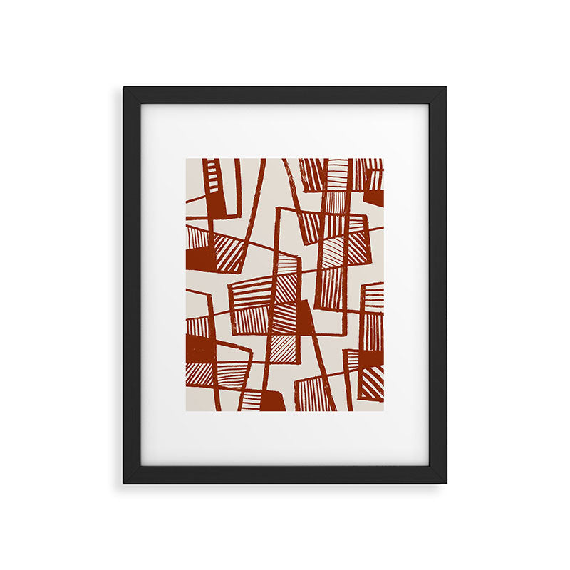 Burnt Orange Line Art Pattern Framed Art Print Gallery Image 5