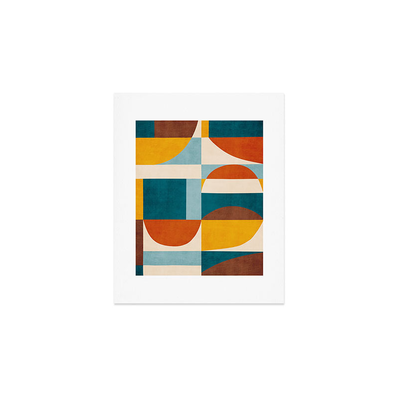 Burnt Orange Teal Yellow Geometric Abstract Art Print Gallery Image 1