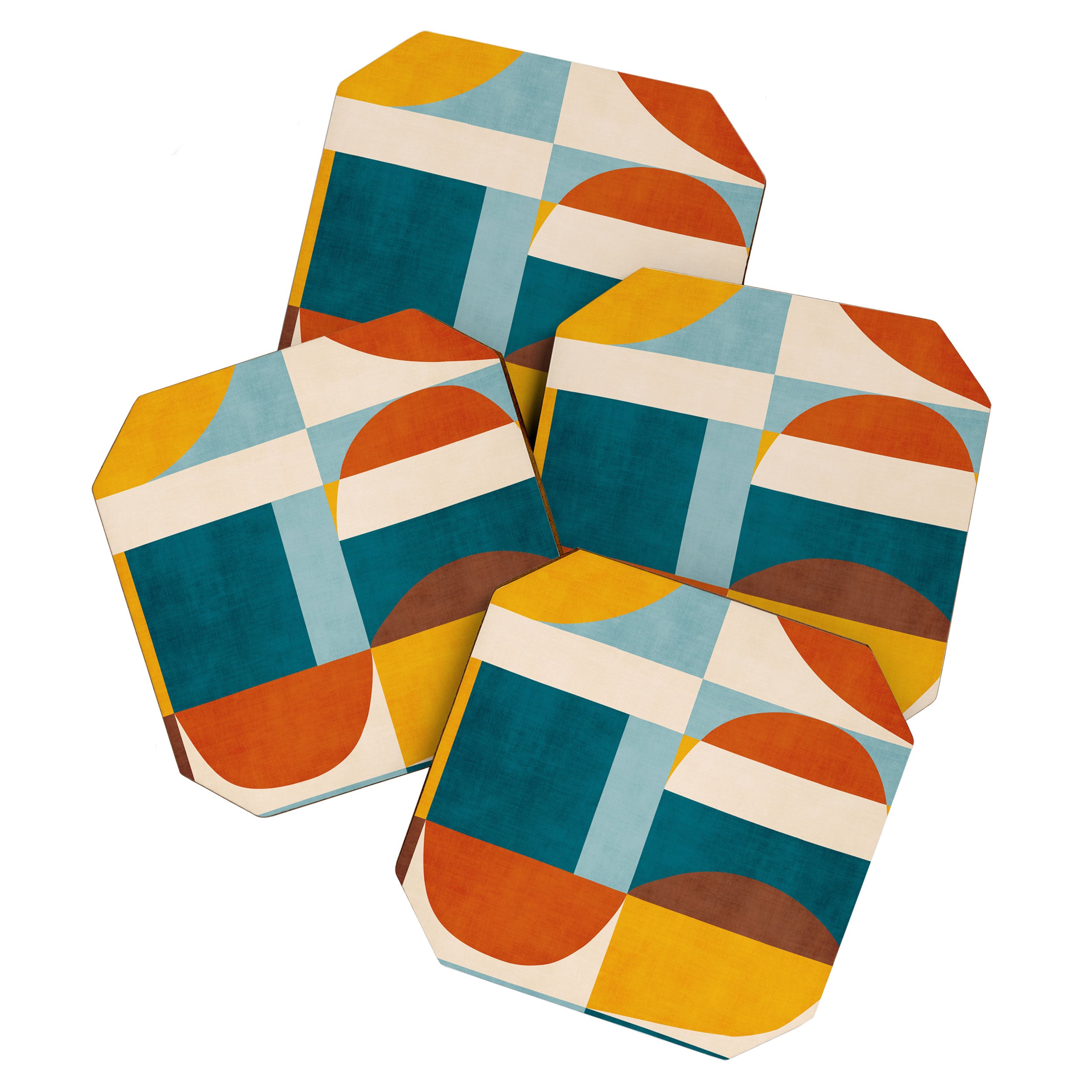 Burnt Orange Teal Yellow Geometric Abstract Coaster Gallery Image 1