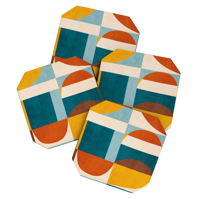 Burnt Orange Teal Yellow Geometric Abstract Coaster Gallery Image 1