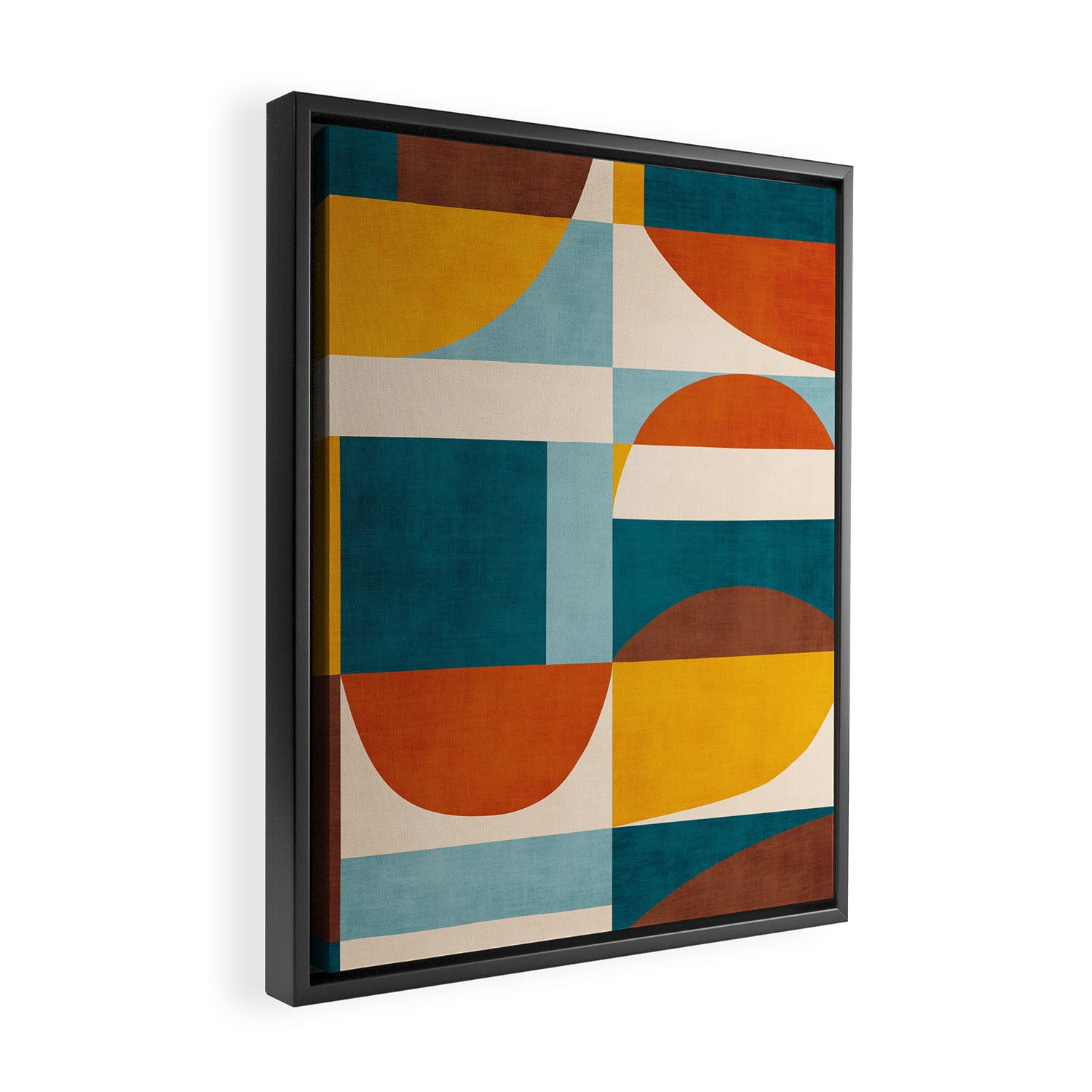 Burnt Orange Teal Yellow Geometric Abstract Framed Canvas Print Gallery Image 2