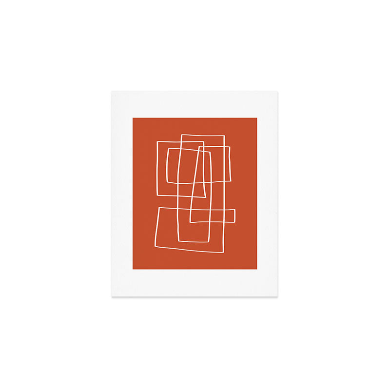 Burnt Orange White Line Art Minimalist Orange Artwork Art Print Gallery Image 1